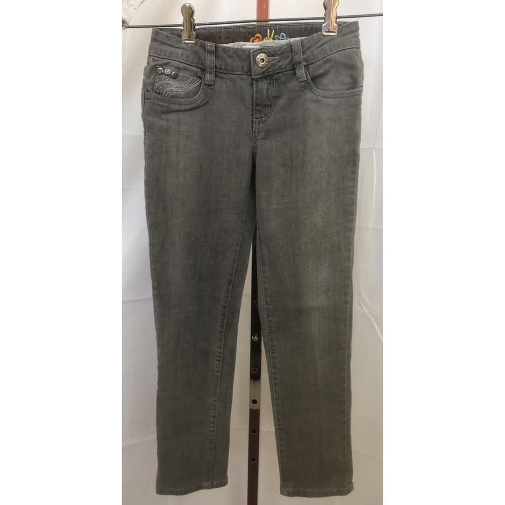 Mudd Girls Gray Embroidered Flap Pocket Skinny Jeans Size 10 S